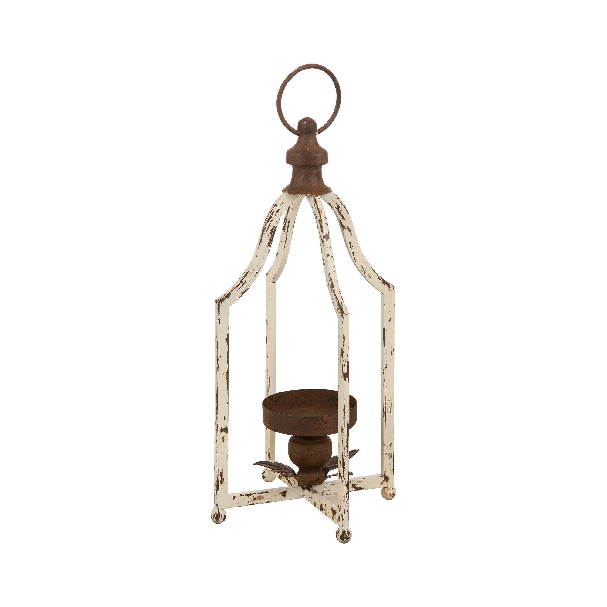 Modern Farmhouse White & Brown Metal Candle Lantern Set, 22" x 16.5"